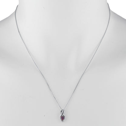 14Kt Gold Garnet & Diamond Round Design Pendant Necklace