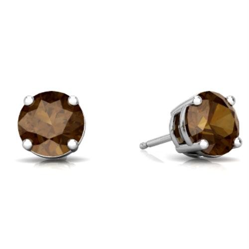 2 Ct Natural Smoky Quartz Round Stud Earrings 14Kt White Gold