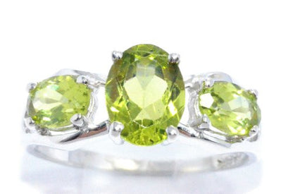 2 Ct Peridot Oval Ring .925 Sterling Silver Rhodium Finish