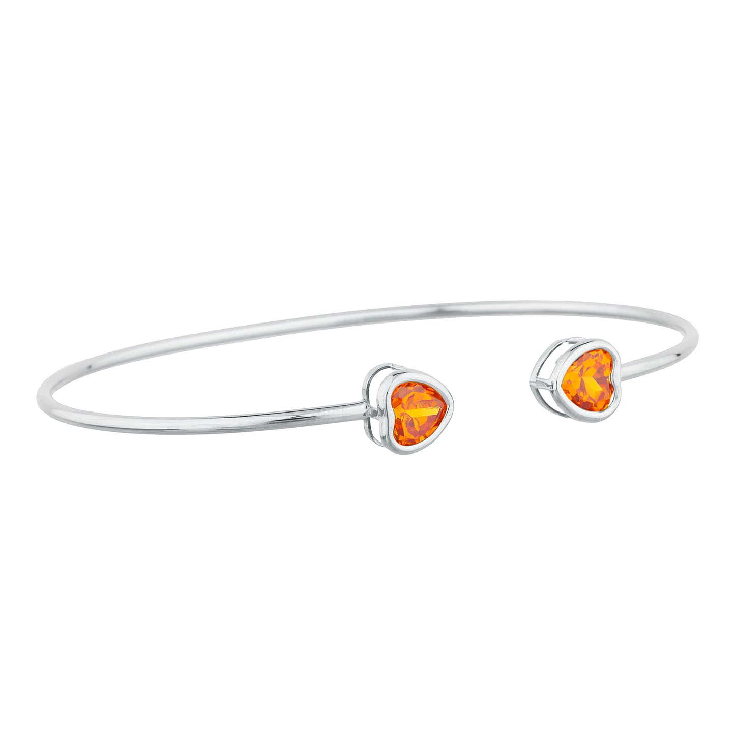 2 Ct Orange Citrine Heart Bezel Bangle Bracelet .925 Sterling Silver