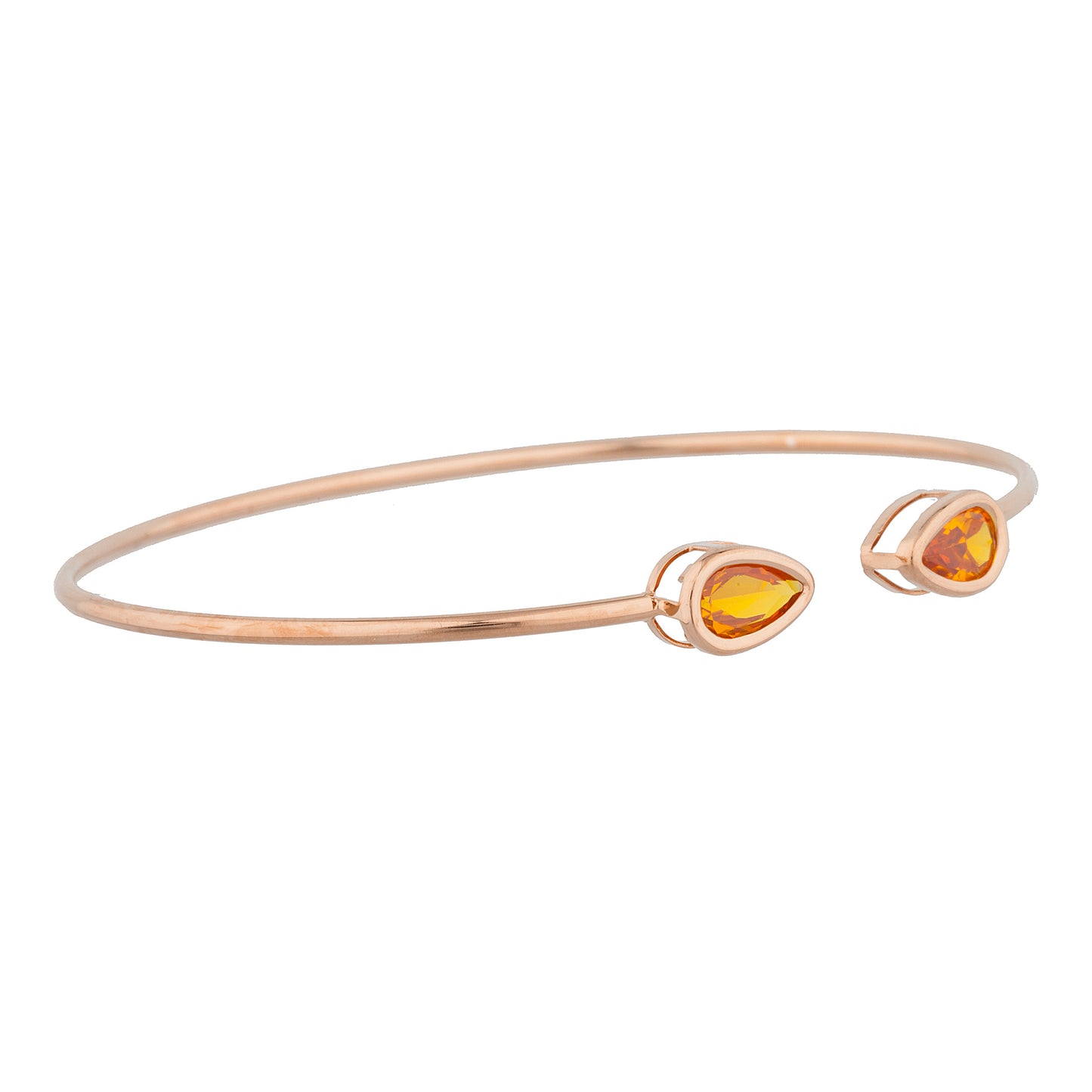 14Kt Rose Gold Plated Orange Citrine Pear Bezel Bangle Bracelet