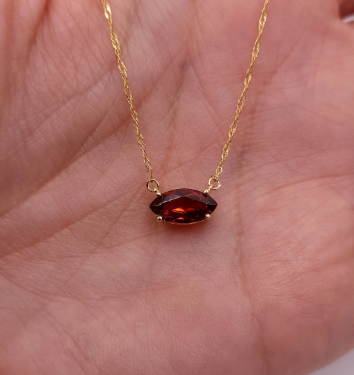 14Kt Gold Garnet Marquise Pendant Necklace