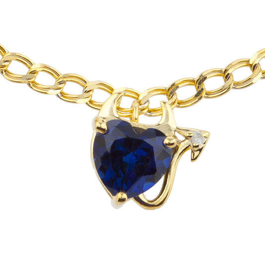 14Kt Yellow Gold Plated Blue Sapphire & Diamond Devil Heart Bracelet