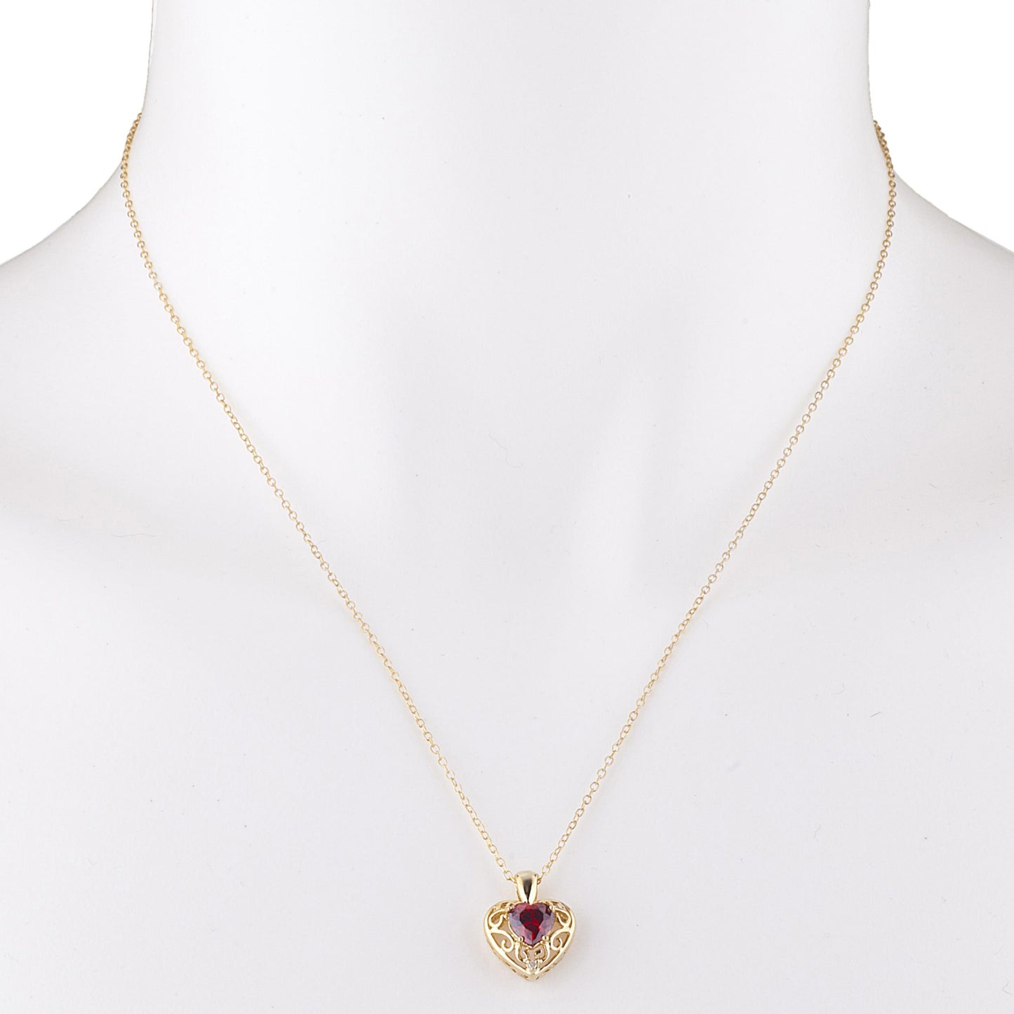 14Kt Gold Garnet & Diamond Heart LOVE ENGRAVED Pendant Necklace