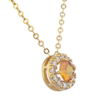 14Kt Gold 0.50 Ct Orange Citrine Halo Design Pendant Necklace