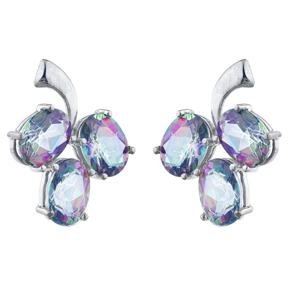 9 Ct Natural Mystic Topaz Oval Design Stud Earrings .925 Sterling Silver