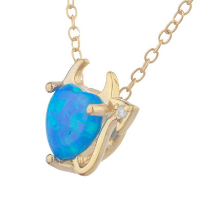 14Kt Gold Blue Opal & Diamond Devil Heart Pendant Necklace