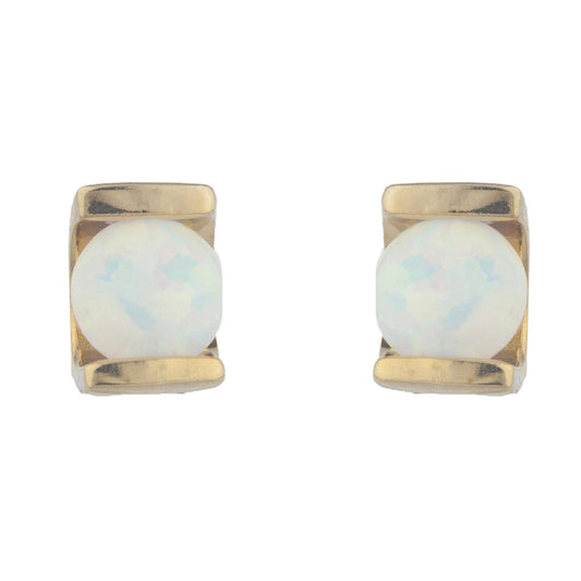 14Kt Yellow Gold Plated Opal Half Channel Stud Earrings