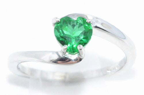 1 Ct Created Emerald Heart Ring .925 Sterling Silver Rhodium Finish