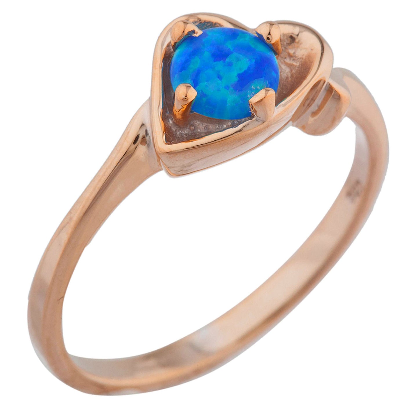 14Kt Gold Blue Opal Round Heart Ring