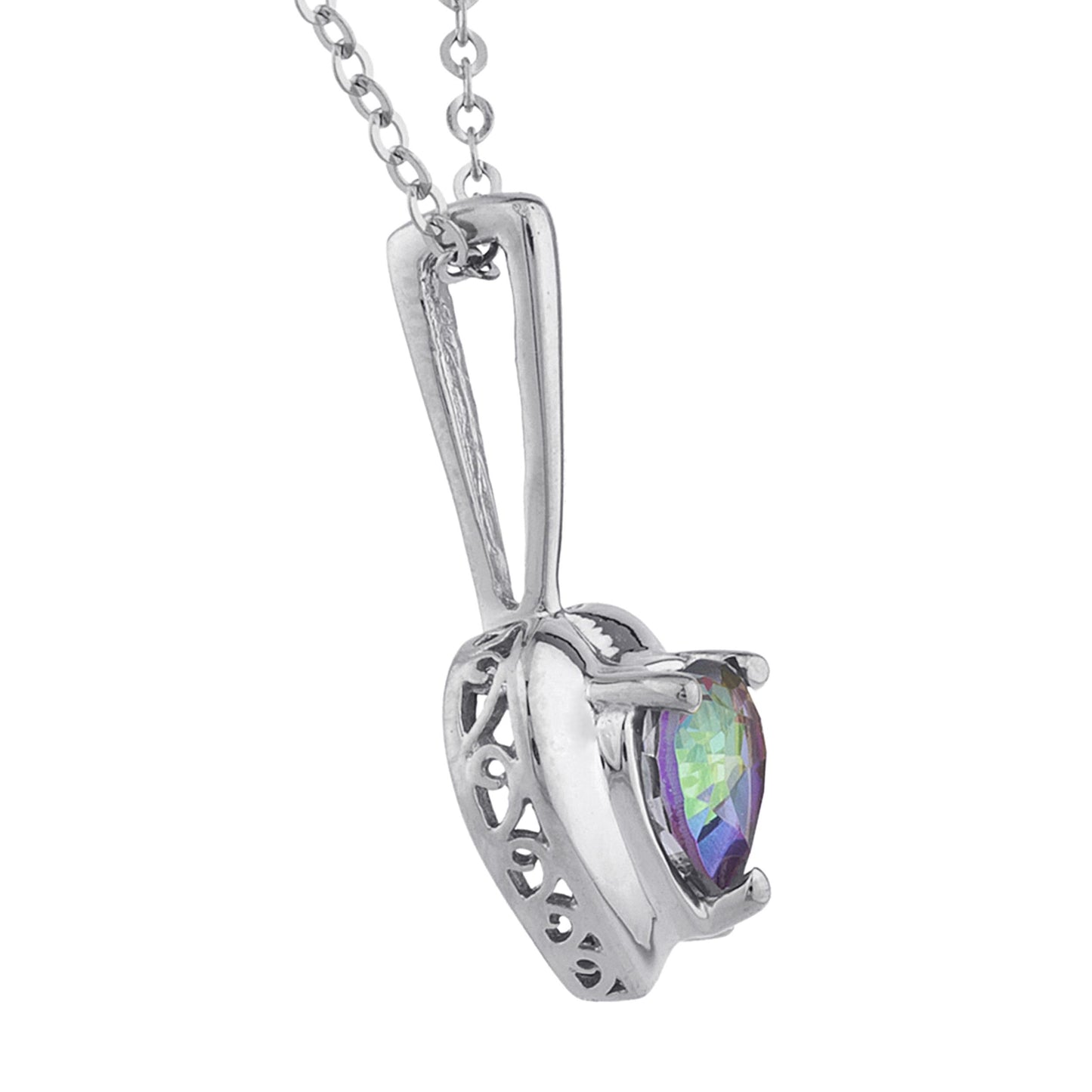 14Kt Gold Natural Mystic Topaz & Diamond Heart Design Pendant Necklace