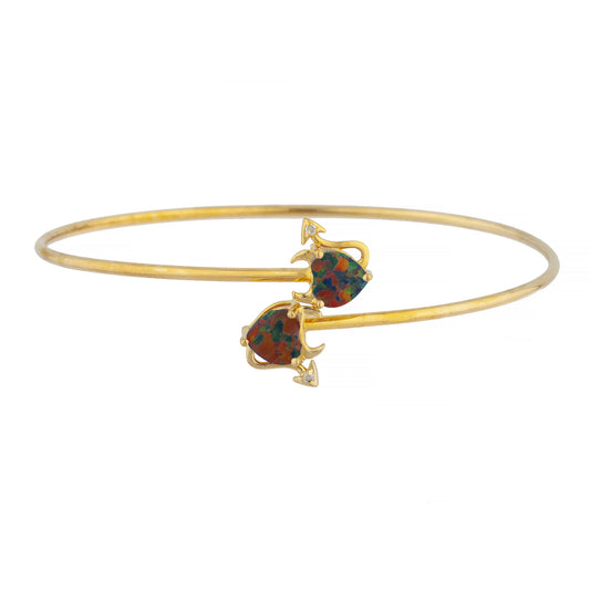 Black Opal & Diamond Devil Heart Bangle Bracelet 14Kt Yellow Gold Rose Gold Silver