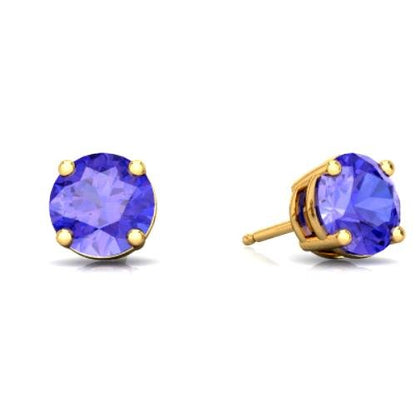 2 Ct Tanzanite Round Stud Earrings 14Kt Yellow Gold