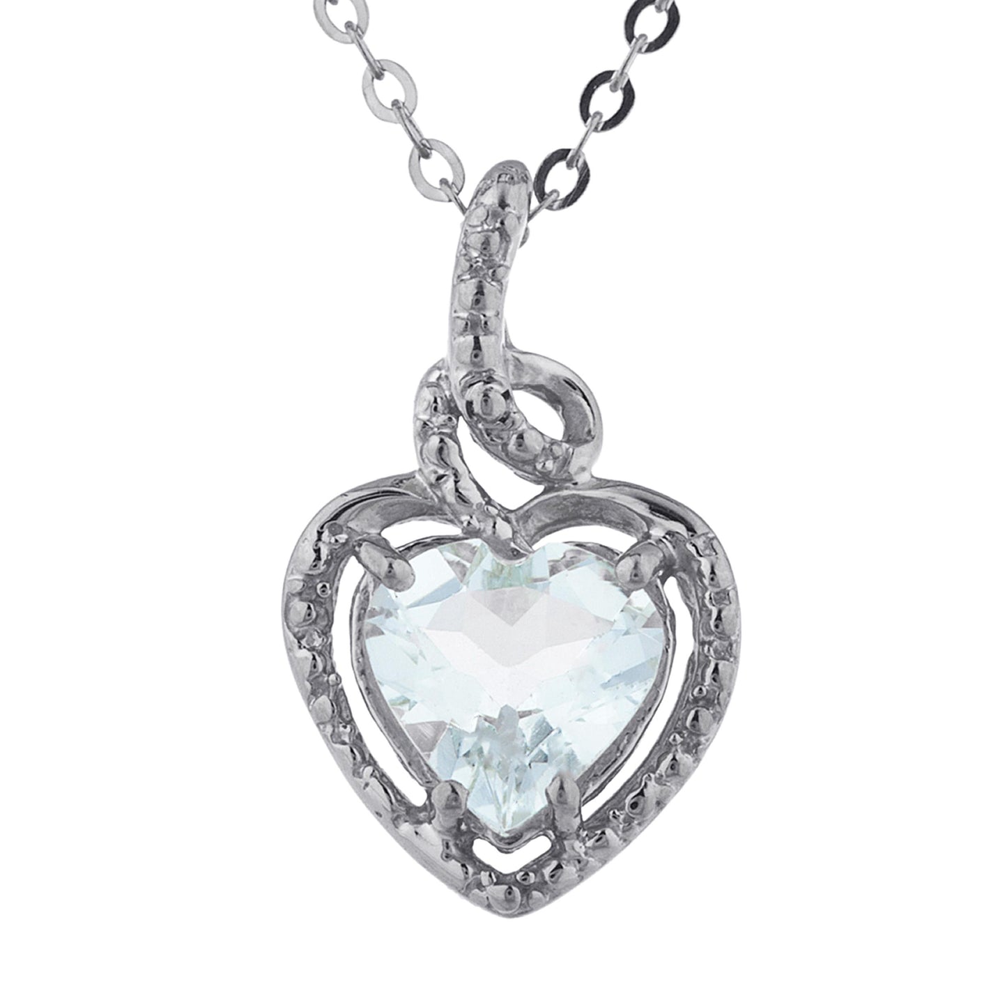 14Kt Gold Aquamarine Heart Design Pendant Necklace