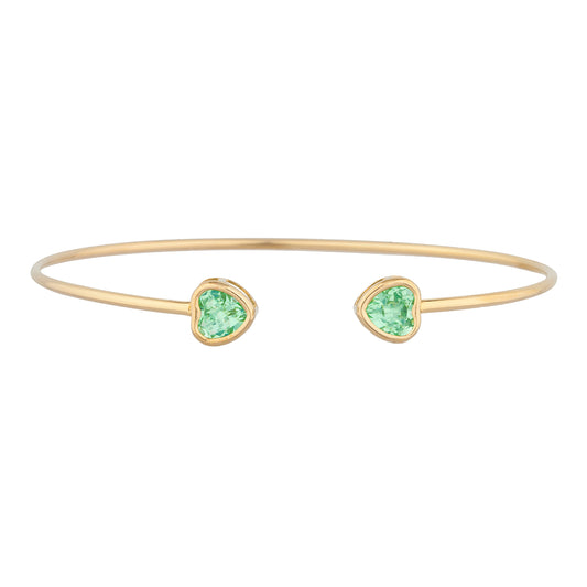 14Kt Gold Green Sapphire Heart Bezel Bangle Bracelet