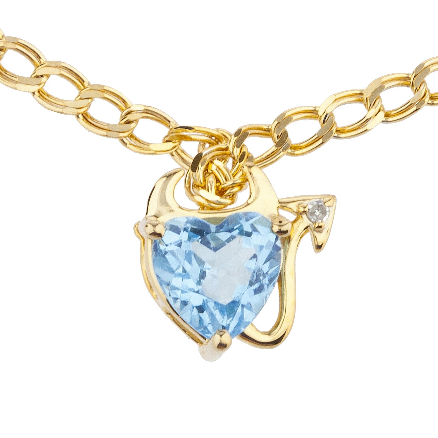 14Kt Yellow Gold Plated Blue Topaz & Diamond Devil Heart Bracelet