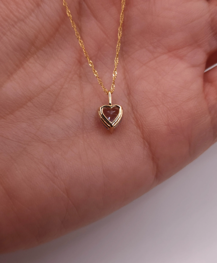 14Kt Gold Aquamarine Heart Pendant Necklace