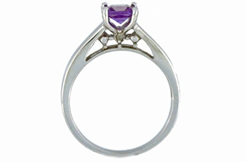 0.50 Ct Alexandrite & Diamond Princess Cut Ring .925 Sterling Silver Rhodium Finish