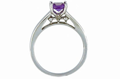 0.50 Ct Alexandrite & Diamond Princess Cut Ring .925 Sterling Silver Rhodium Finish