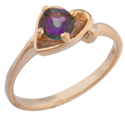 14Kt Gold Natural Mystic Topaz Round Heart Ring