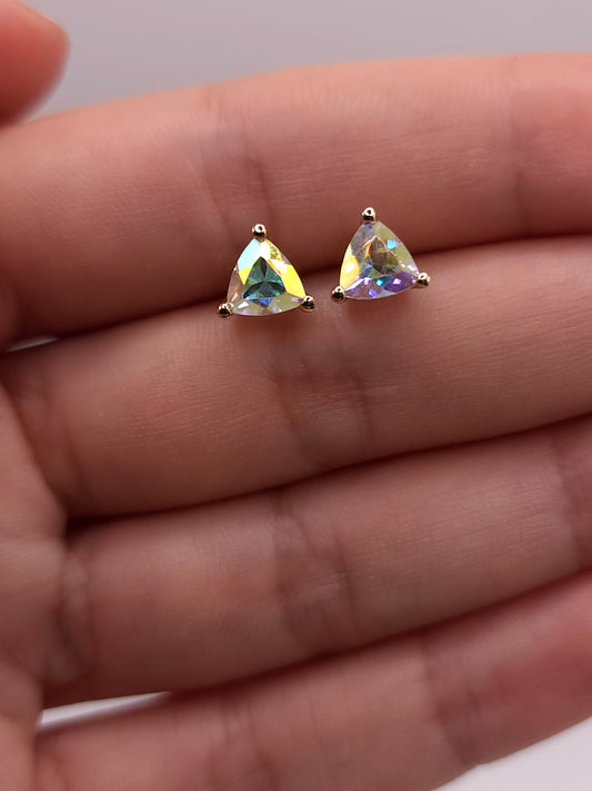 14Kt Gold Natural Mercury Mist Mystic Topaz Trillion Stud Earrings