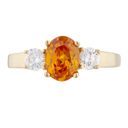 14Kt Gold 2 Ct Orange Citrine & Zirconia Oval Ring