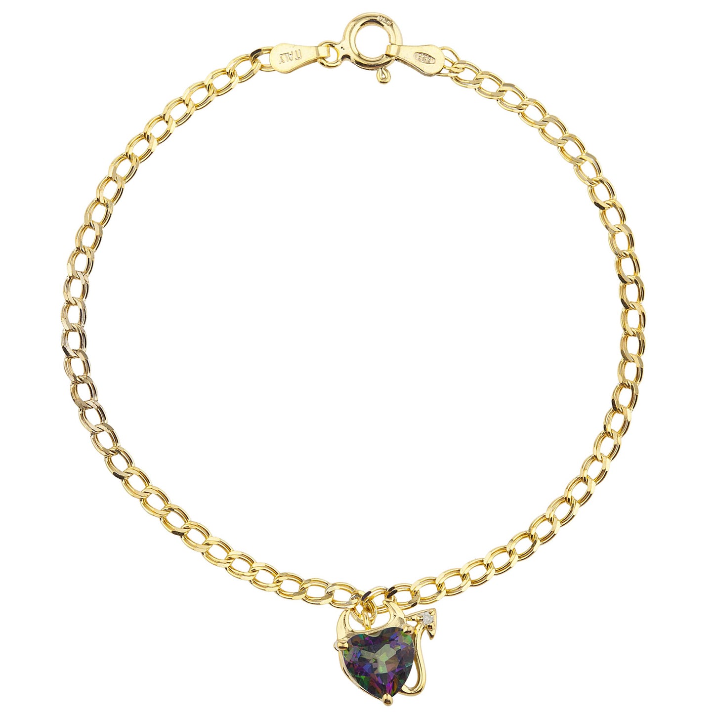 14Kt Yellow Gold Plated Natural Mystic Topaz & Diamond Devil Heart Bracelet