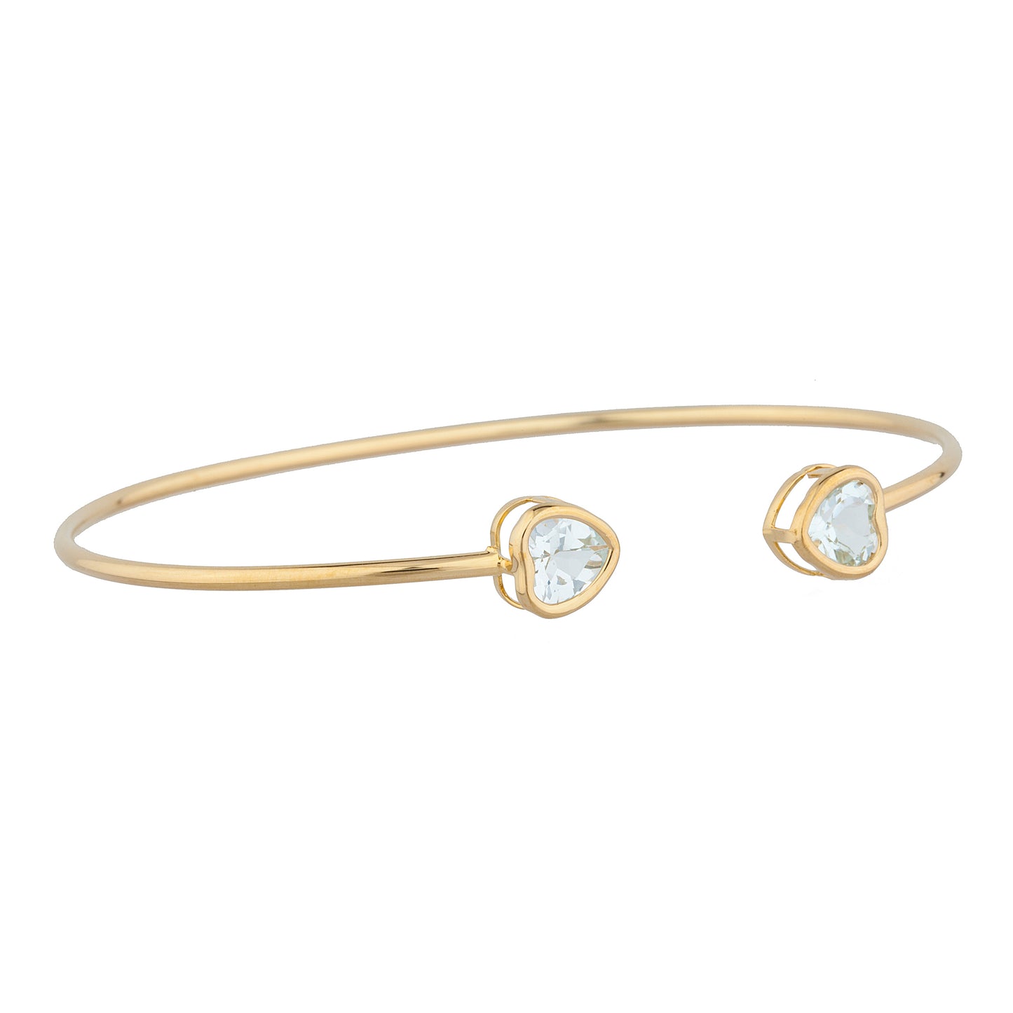 14Kt Gold Genuine Aquamarine Heart Bezel Bangle Bracelet