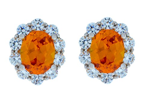 8 Ct Citrine & White Topaz Oval Stud Earrings .925 Sterling Silver