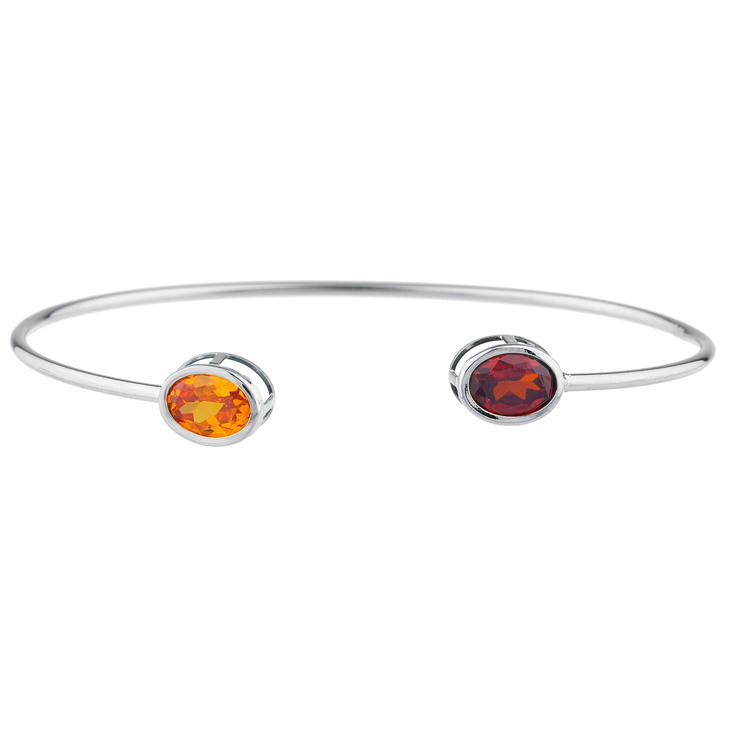 14Kt Gold Orange Citrine & Garnet Oval Bezel Bangle Bracelet