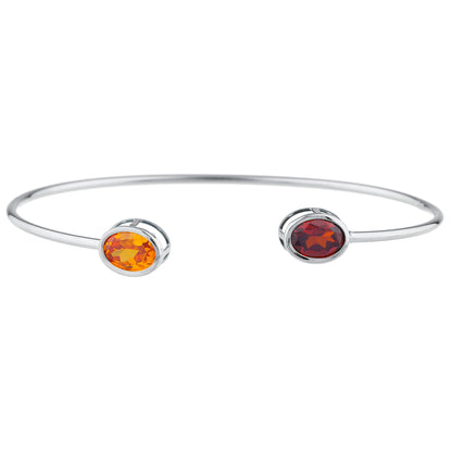 14Kt Gold Orange Citrine & Garnet Oval Bezel Bangle Bracelet