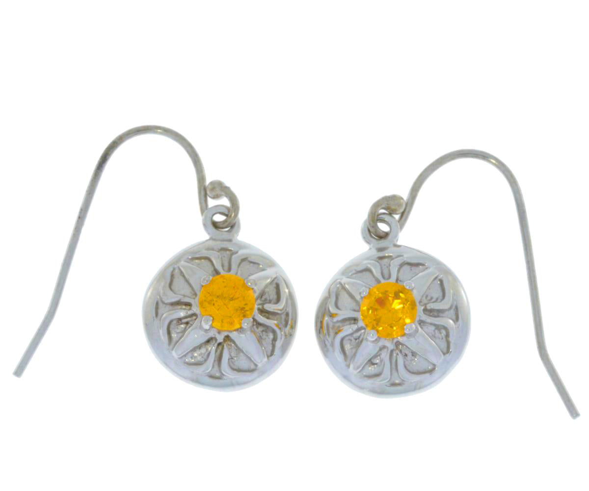 Citrine Round Dangle Earrings .925 Sterling Silver