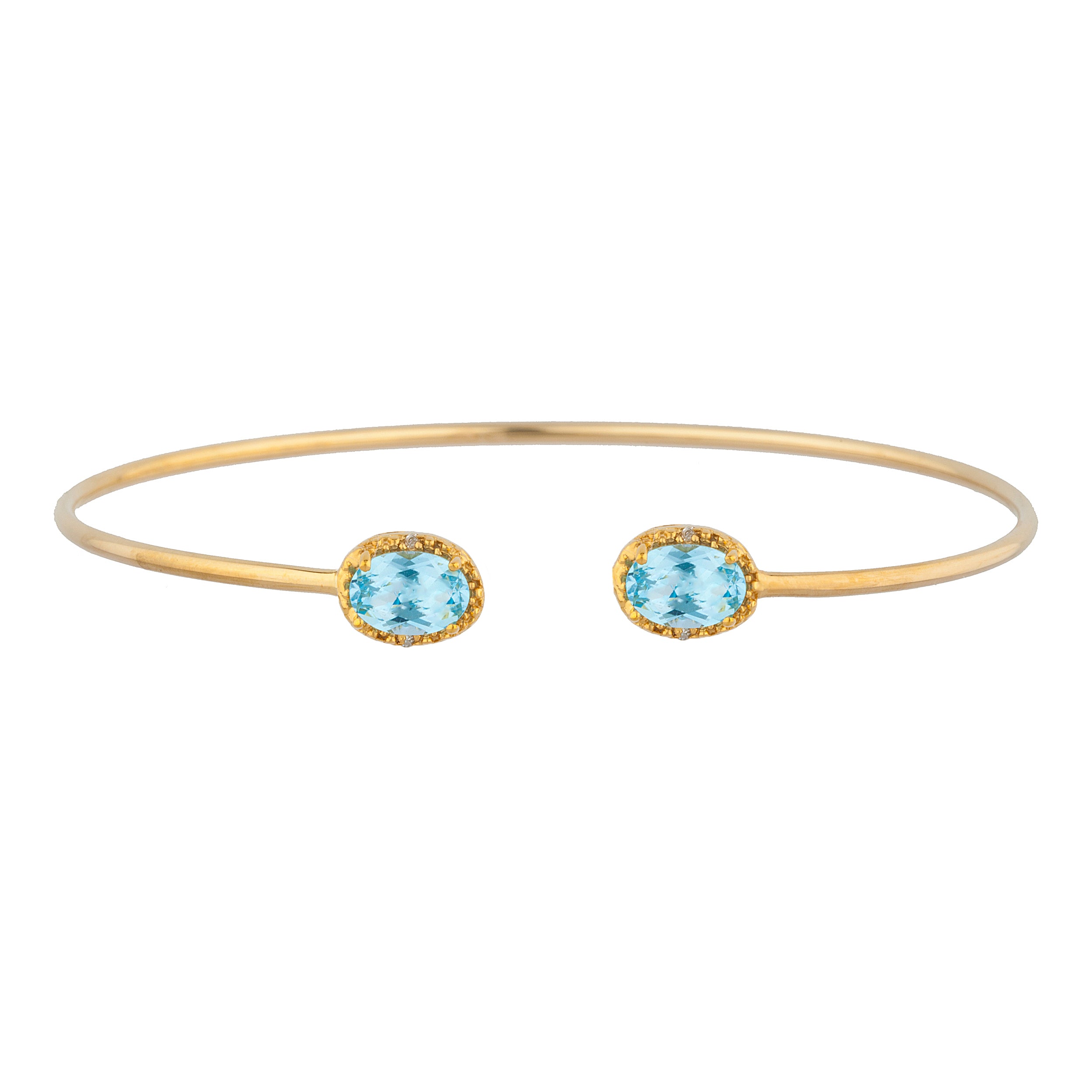 14Kt Gold Blue Topaz & Diamond Oval Bangle Bracelet