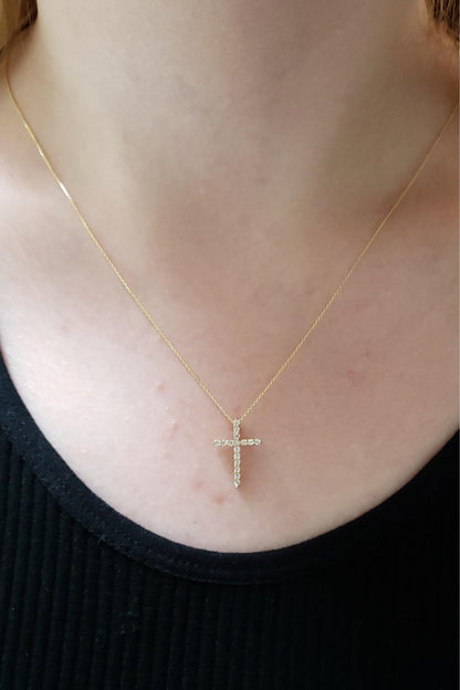 14Kt Gold 0.25 Ct Genuine Natural Diamond Cross Pendant Necklace