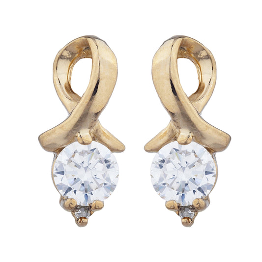 14Kt Gold Zirconia & Diamond Round Design Stud Earrings