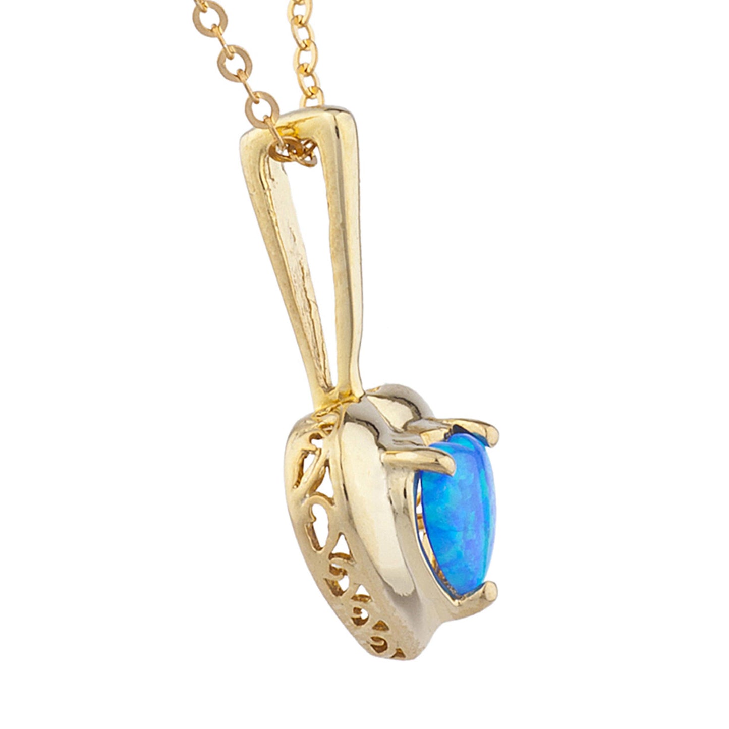 14Kt Yellow Gold Plated Blue Opal & Diamond Heart Pendant