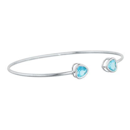 2 Ct Blue Topaz Heart Bezel Bangle Bracelet .925 Sterling Silver