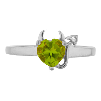 14Kt Gold Peridot & Diamond Devil Heart Ring