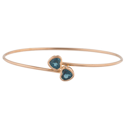 14Kt Rose Gold Plated London Blue Topaz Heart Bezel Bangle Bracelet