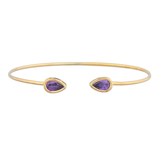 14Kt Gold Amethyst Pear Bezel Bangle Bracelet