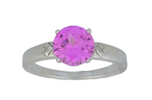 2 Ct Pink Sapphire & Diamond Round Ring .925 Sterling Silver Rhodium Finish