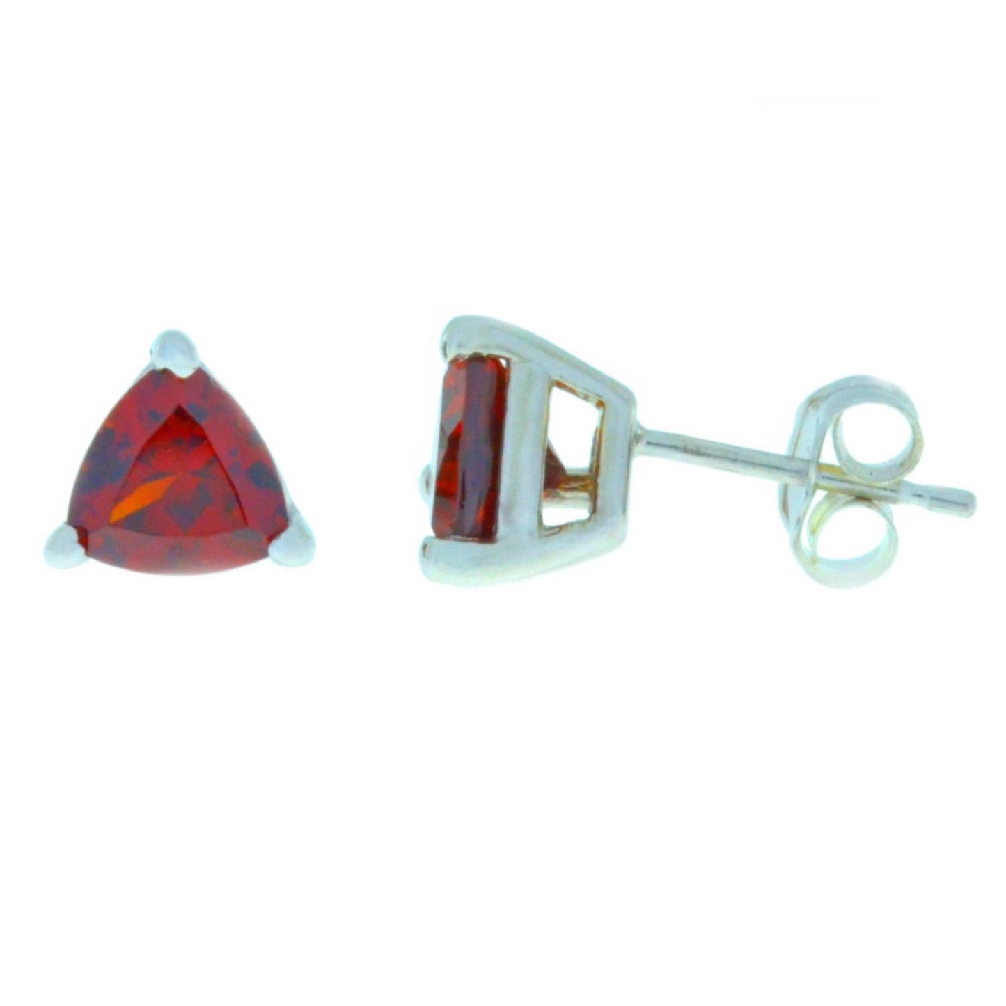 14Kt Gold Garnet Trillion Stud Earrings