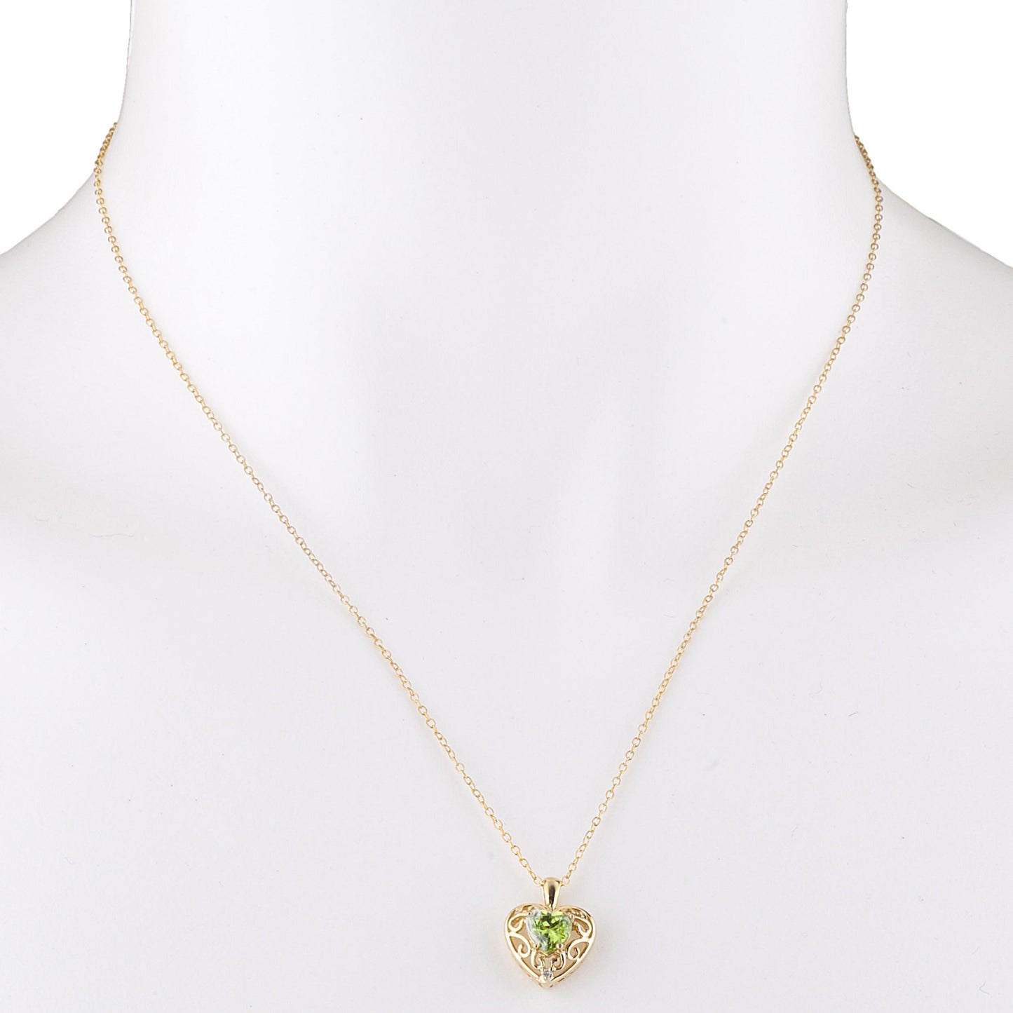 14Kt Yellow Gold Plated Peridot & Diamond Love Design Heart Pendant