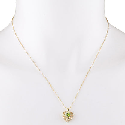 14Kt Yellow Gold Plated Peridot & Diamond Love Design Heart Pendant