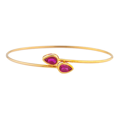 14Kt Gold Created Ruby Pear Bezel Bangle Bracelet