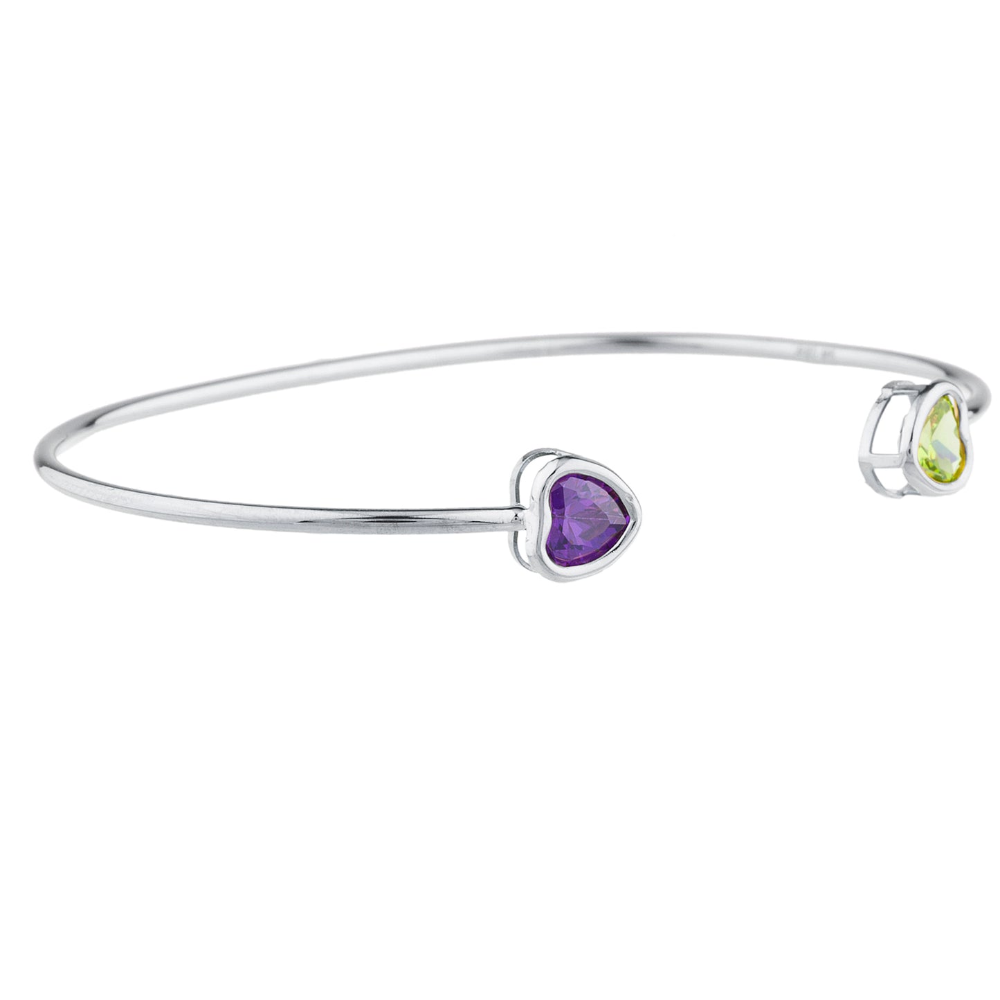 14Kt Gold Alexandrite & Peridot Heart Bezel Bangle Bracelet