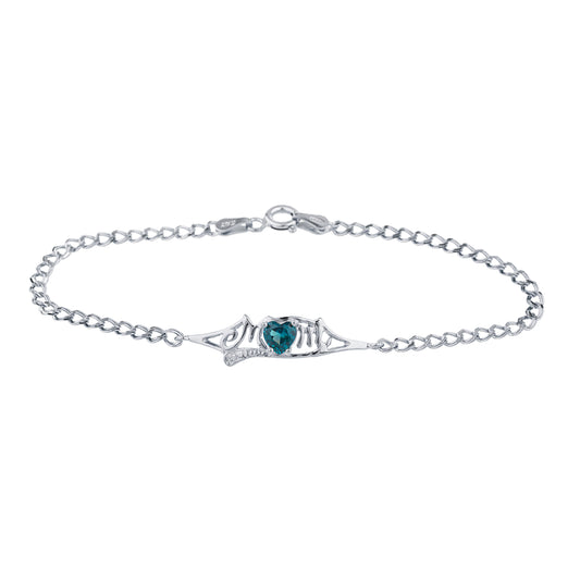 London Blue Topaz & Diamond Heart Mom Bracelet .925 Sterling Silver