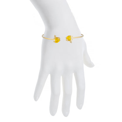 Yellow Citrine & Diamond Devil Heart Bangle Bracelet 14Kt Yellow Gold Rose Gold Silver