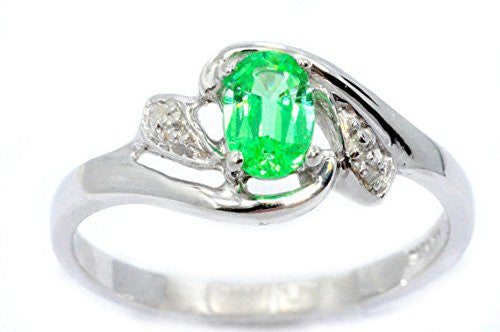 0.50 Ct Green Sapphire & Diamond Oval Ring .925 Sterling Silver Rhodium Finish