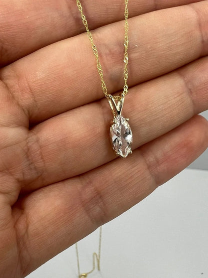 14Kt Gold White Sapphire Marquise Pendant Necklace